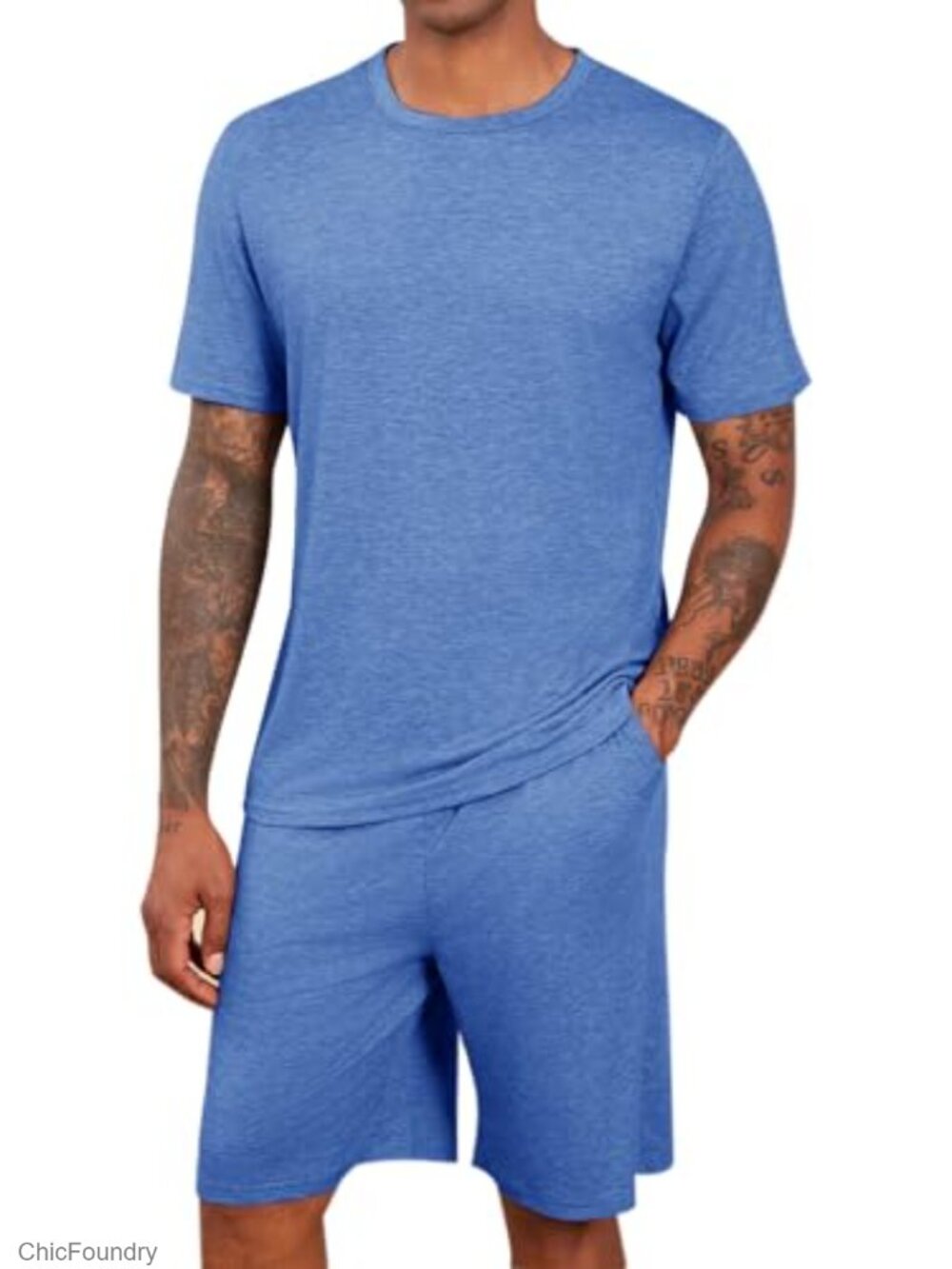 Men's 2 Piece Pajama Set - Short Sleeve Top & Drawstring Shorts